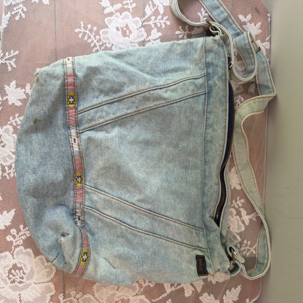 Shane Denim Crossbody Bag Womens OS Light Blue Fair Vintage Southwestern Trim